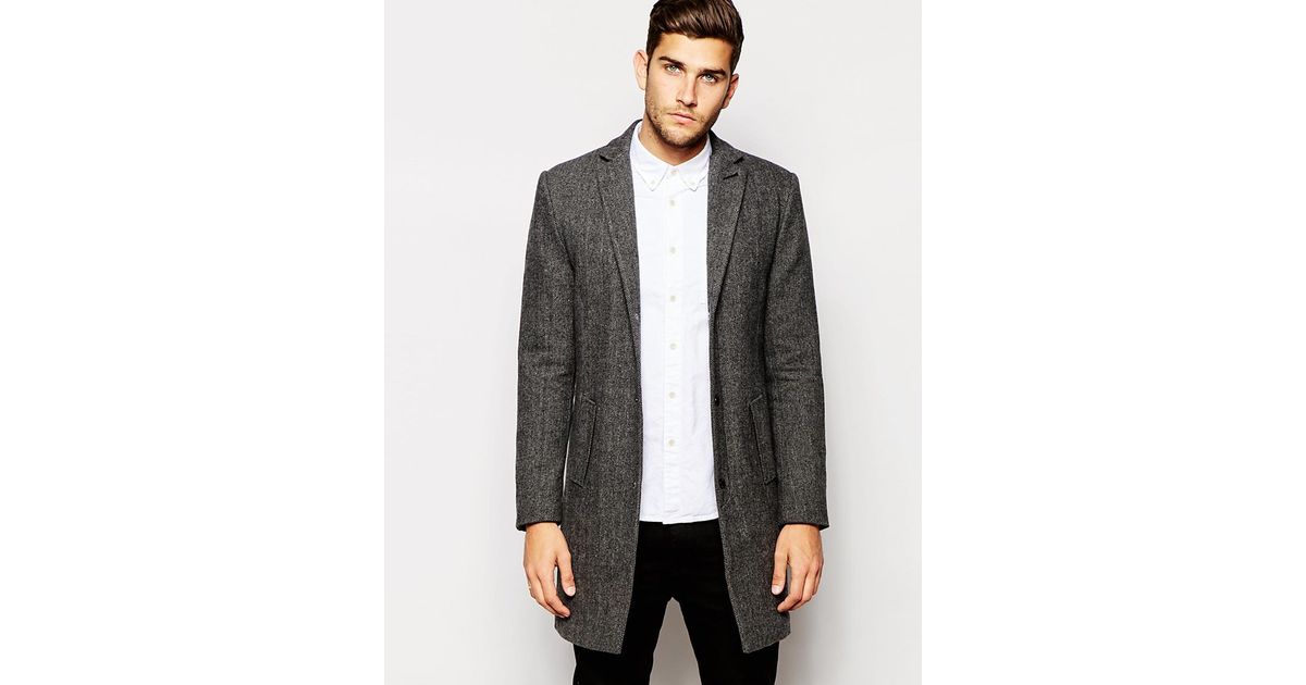 Lyst - Native Youth Wool Herringbone Overcoat in Gray for Men