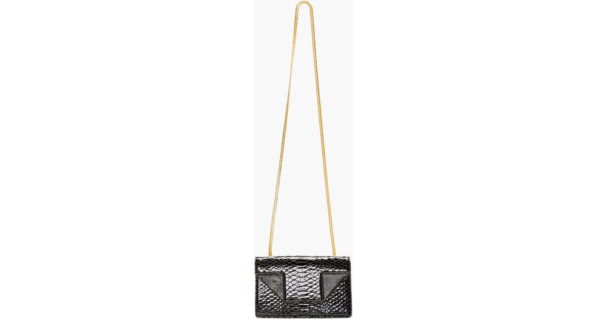 Saint laurent Black Leather Croc-embossed Betty Mini Shoulder Bag ...