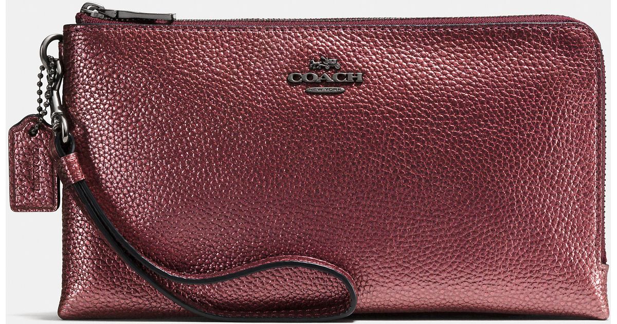 Coach Double Zip Wallet In Metallic Pebble Leather in Pink Lyst