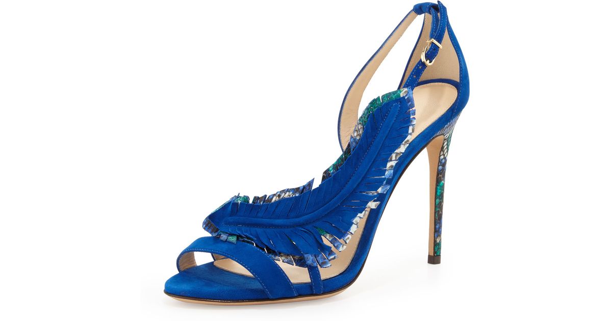 Lyst - Alexandre Birman Suede And Python Feather Sandal in Blue