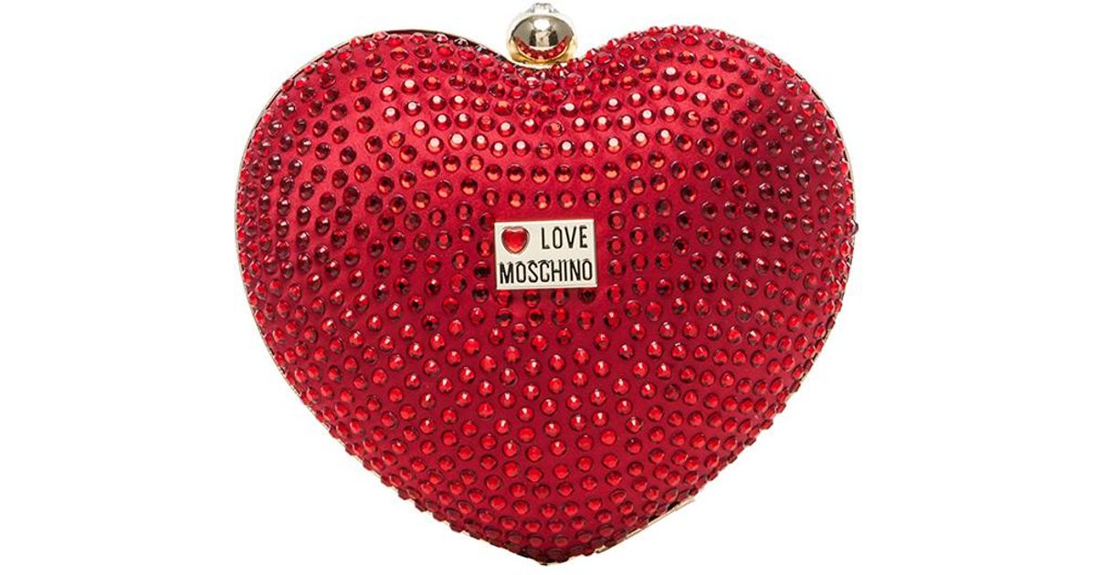 Lyst Love Moschino Satin Embellished Heart Bag in Metallic