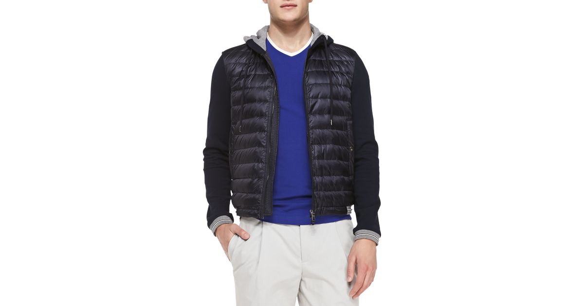 moncler mixed-media quilted-front hooded jacket navy moncler mixed-media quilted-front hooded jacket navy