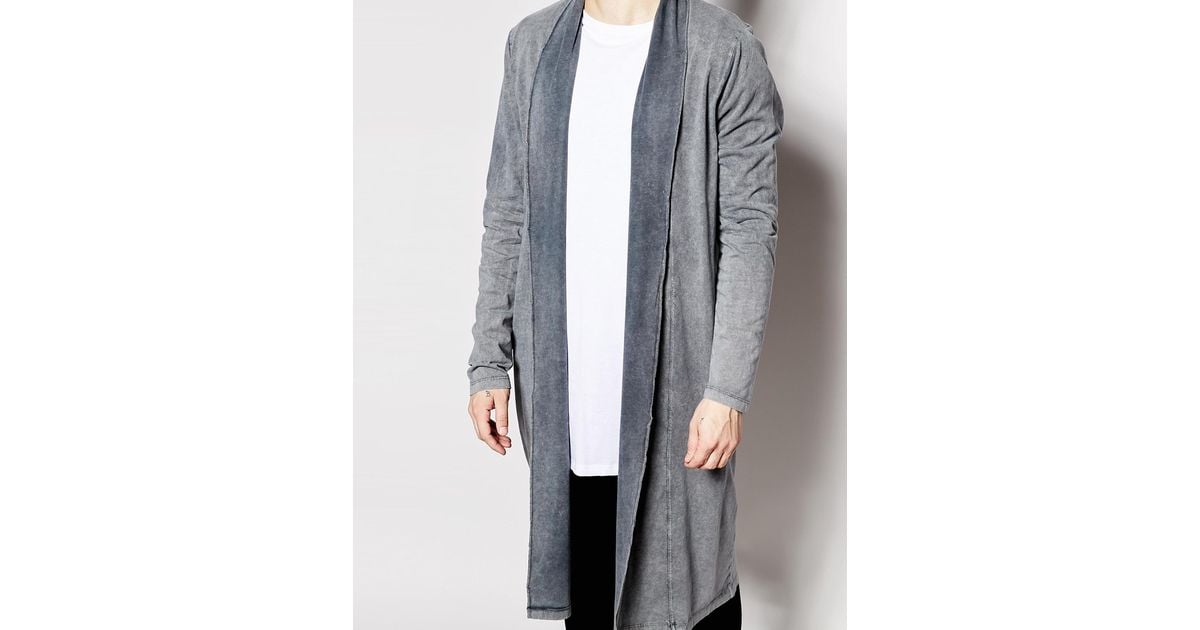 Asos Extreme Longline Shawl Cardigan With Acid Wash in Gray for ...