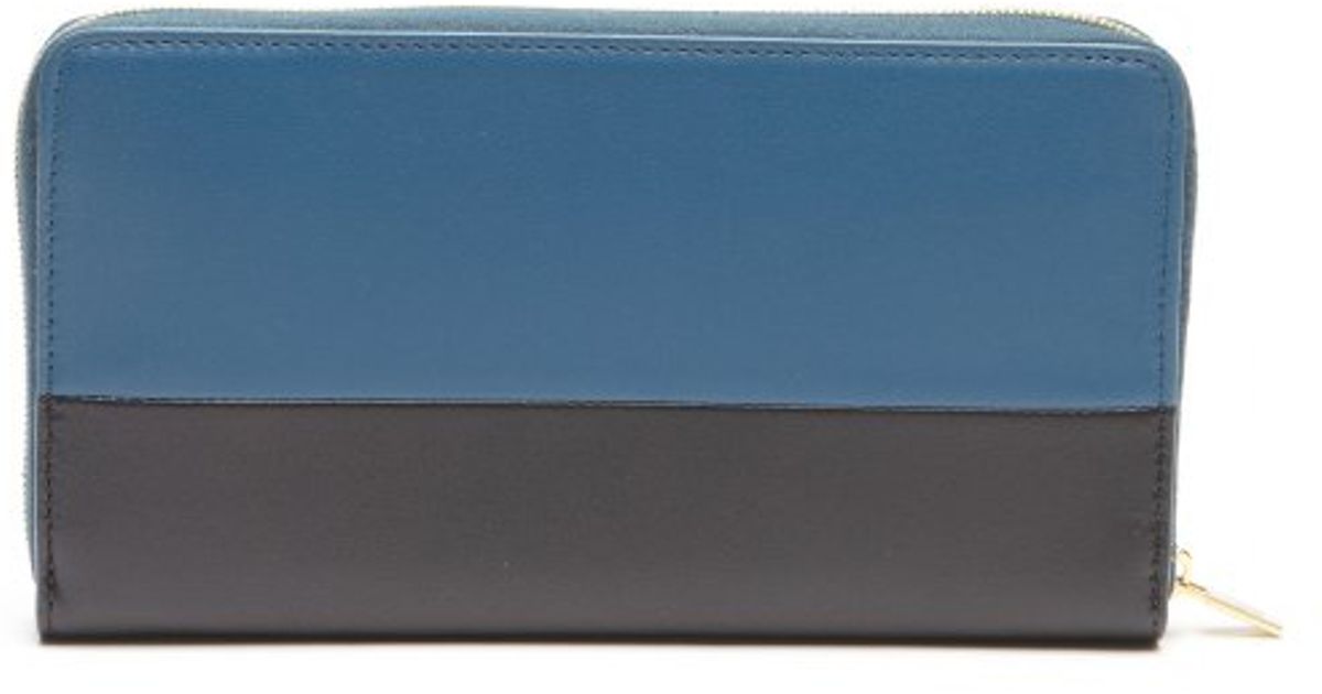 Cline Blue And Grey Leather Zip Continental Wallet in Blue | Lyst