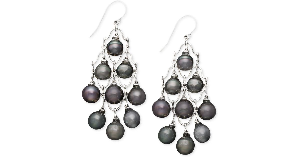 Lyst Macy S Pearl Earrings Sterling Silver Cultured Tahitian Lyst Macy S Pearl Earrings Sterling Silver Cultured Tahitian Chandelier In Metallic