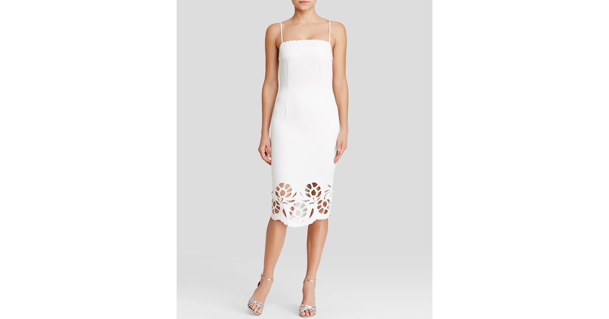 Lyst Cynthia Rowley Dress Sleeveless Laser Cut Hem Midi Sheath Lyst Cynthia Rowley Dress Sleeveless Laser Cut Hem Midi Sheath In White