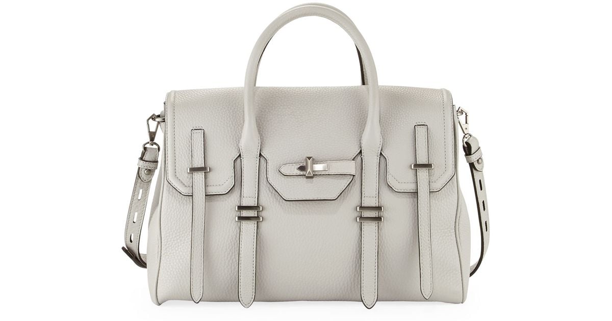 Lyst Rebecca Minkoff Jules Pebbled Leather Satchel Bag Pale Gray Lyst Rebecca Minkoff Jules Pebbled Leather Satchel Bag Pale Gray In