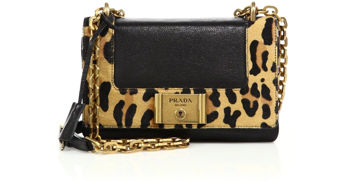 Prada Glace Leather \u0026amp; Leopard-print Calf Hair Chain Shoulder Bag ...