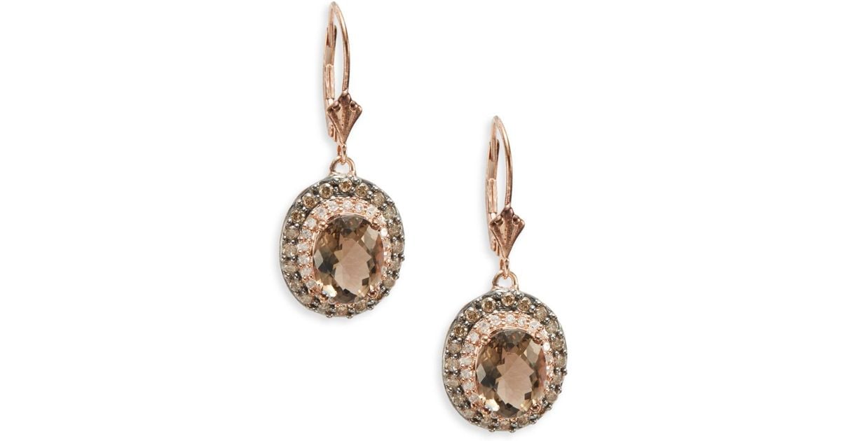 Lyst Effy Final Call Smoky Quartz White Diamond Brown Lyst Effy Final Call Smoky Quartz White Diamond Brown 14k Rose Gold Drop Earrings In Pink