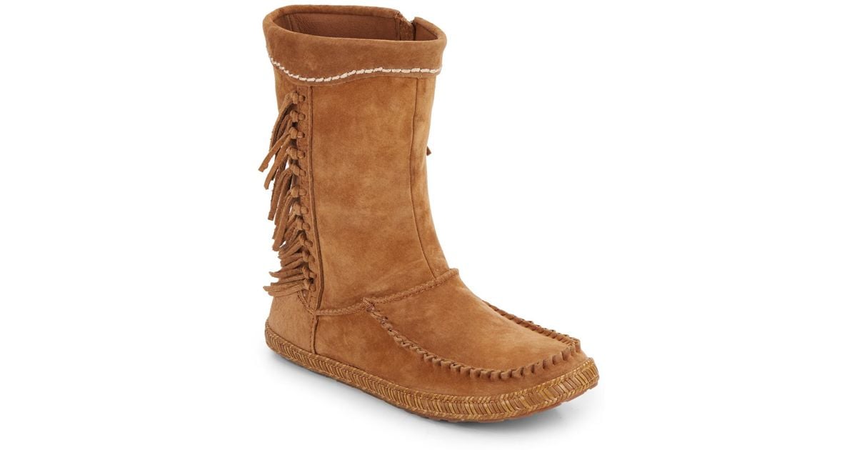 Ugg Hyland Fringed Suede Moccasin Boots in Brown (chestnut) | Lyst