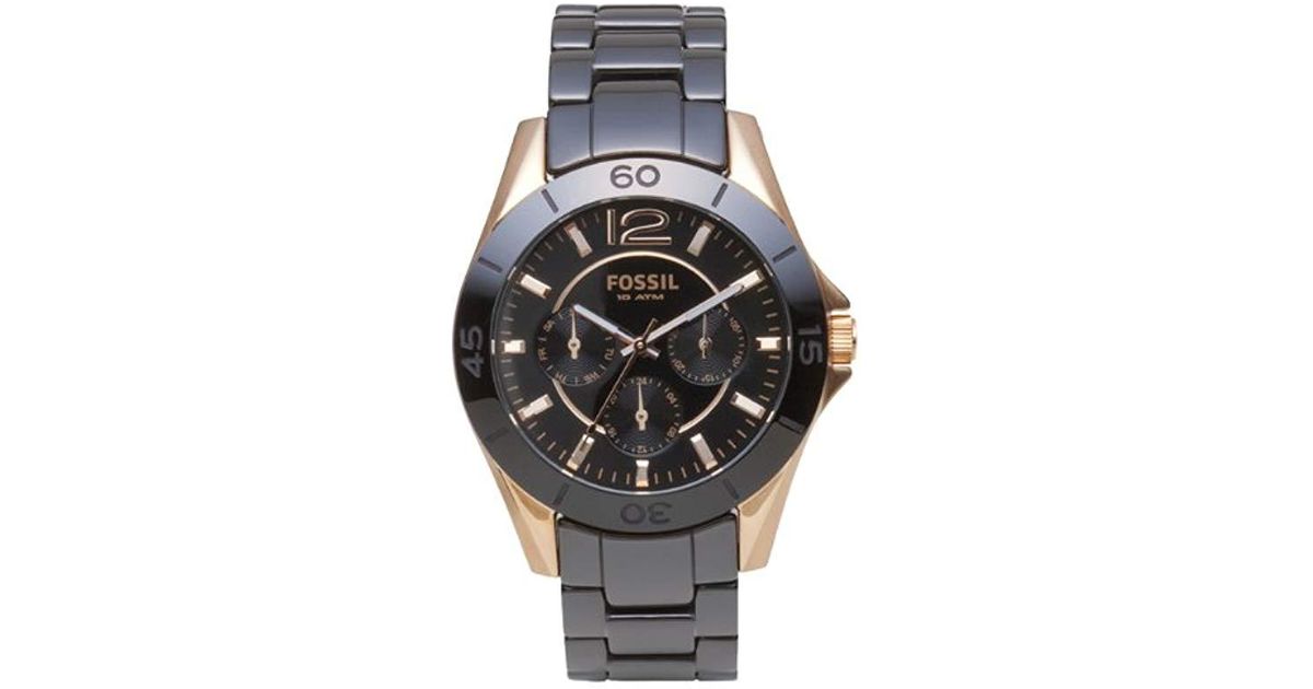 Fossil Ce1007 Black Ceramic And Gold Bracelet Black Analog  