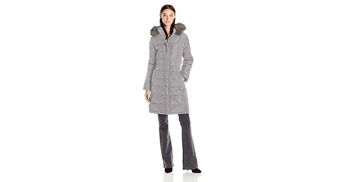 Lyst Calvin Klein Puffer Long Coat With Faux Fur Trimmed Hood In Lyst Calvin Klein Puffer Long Coat With Faux Fur Trimmed Hood In Metallic