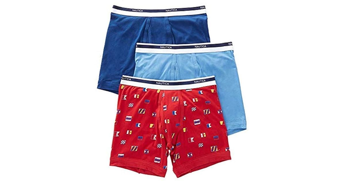Nautica Cotton Stretch Classic Boxer Brief Multipack in Blue for Men
