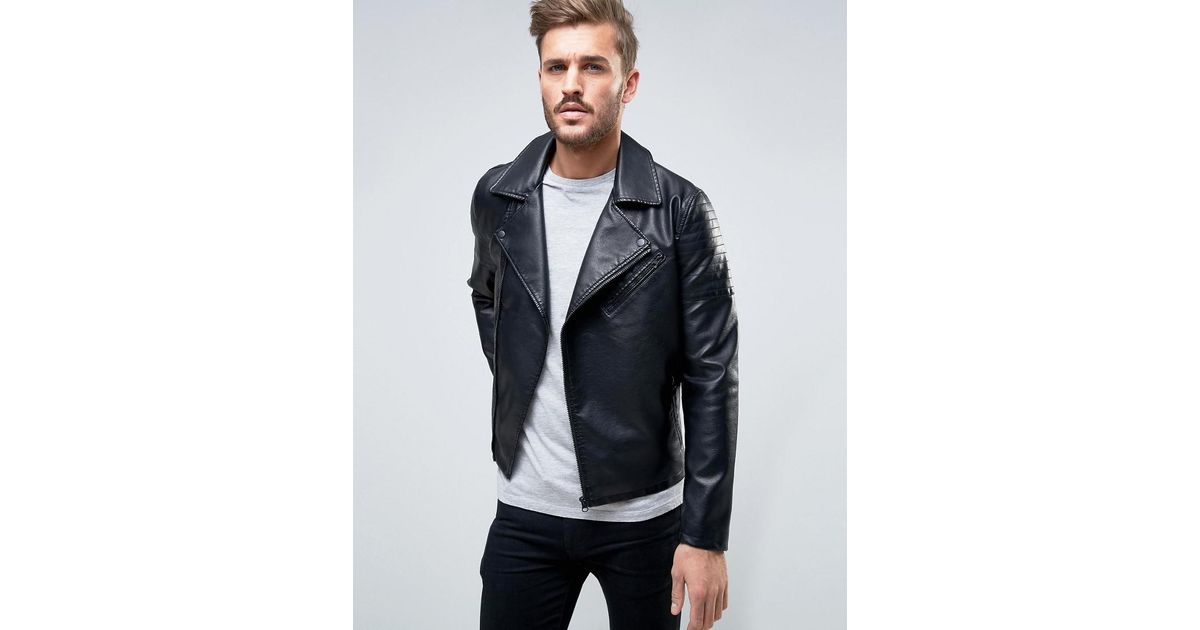 Lyst Only Sons Biker Jacket In Faux Leather Black For Men