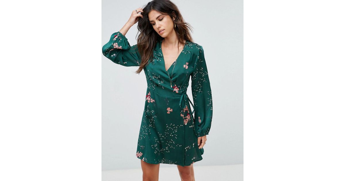 green print wrap dress