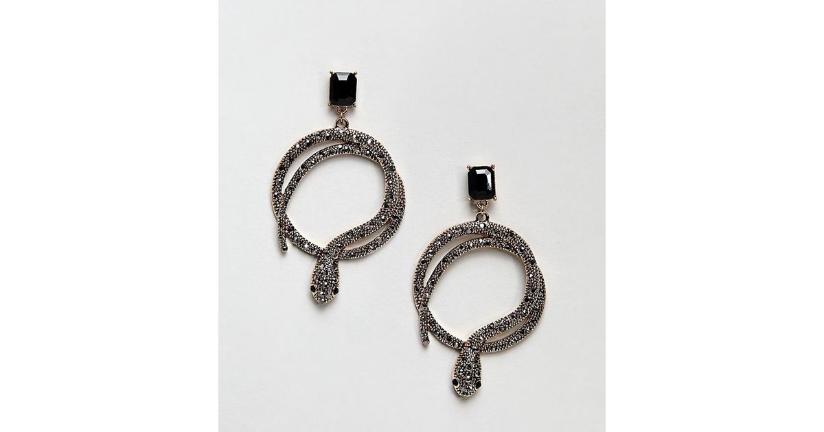 Lyst Aldo Snake Hoop Earrings With Black Gem In Metallic