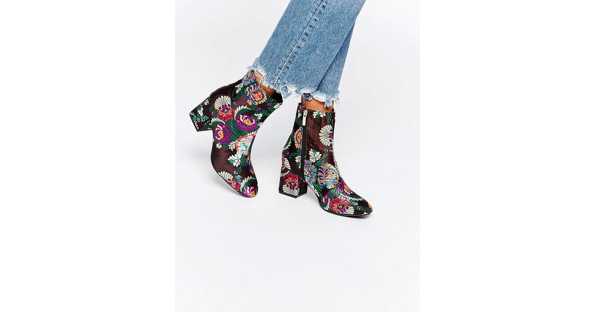 Daisy street Embroidered Heeled Ankle Boots in Multicolor | Lyst