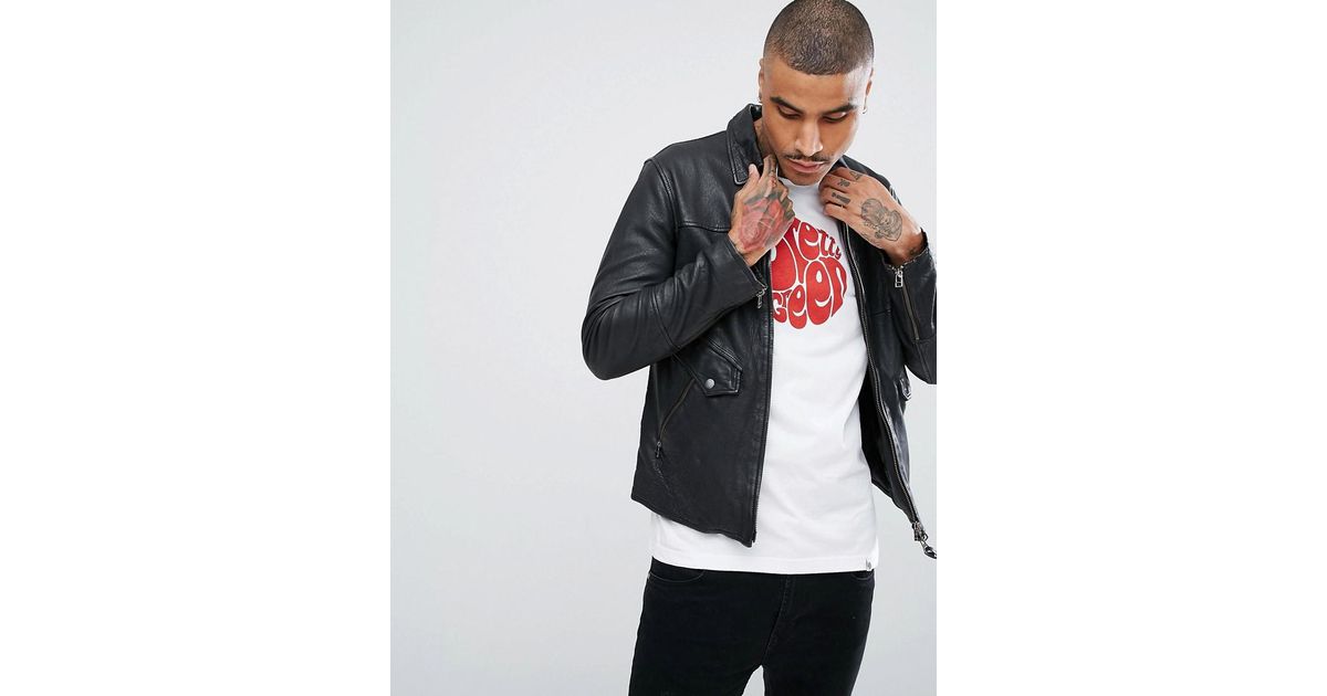Pretty Green Jennetts Leather Jacket In Black For Men Lyst