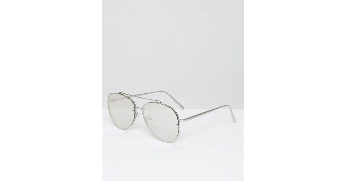 Asos Oversized Silver Mirror Aviator Sunglasses In Metallic Lyst