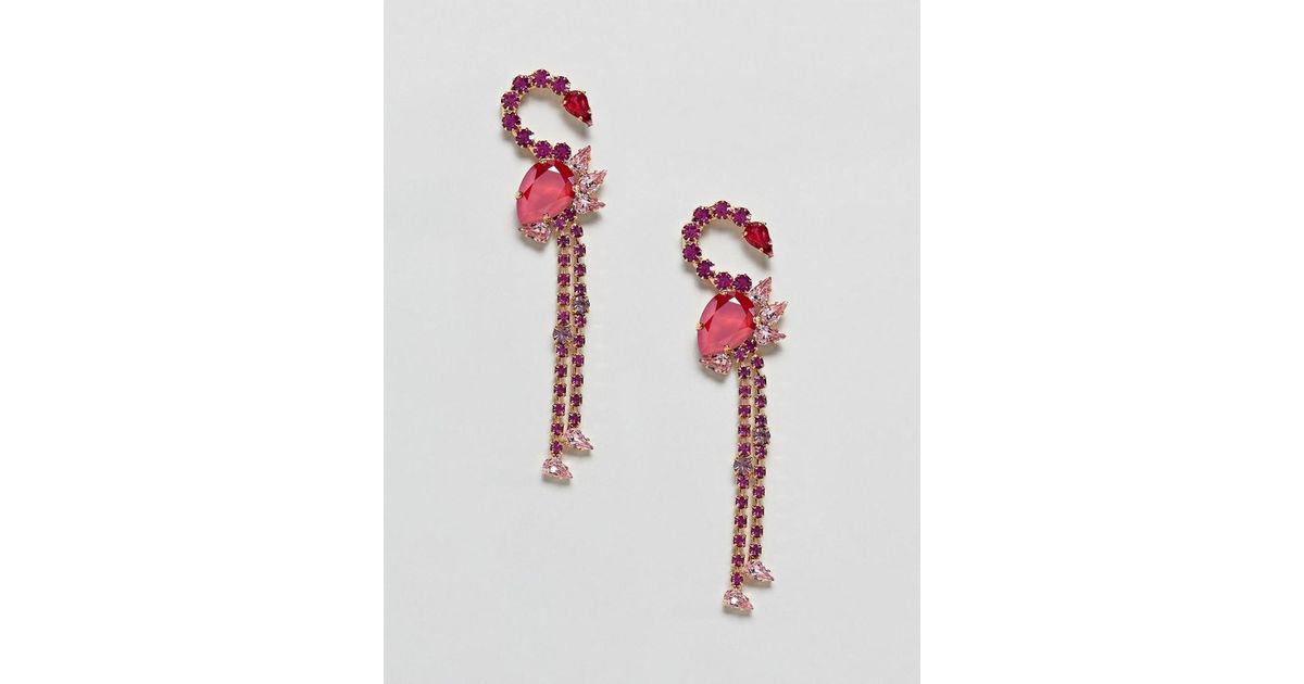Lyst Krystal London Swarovski Crystal Flamingo Earrings In Pink