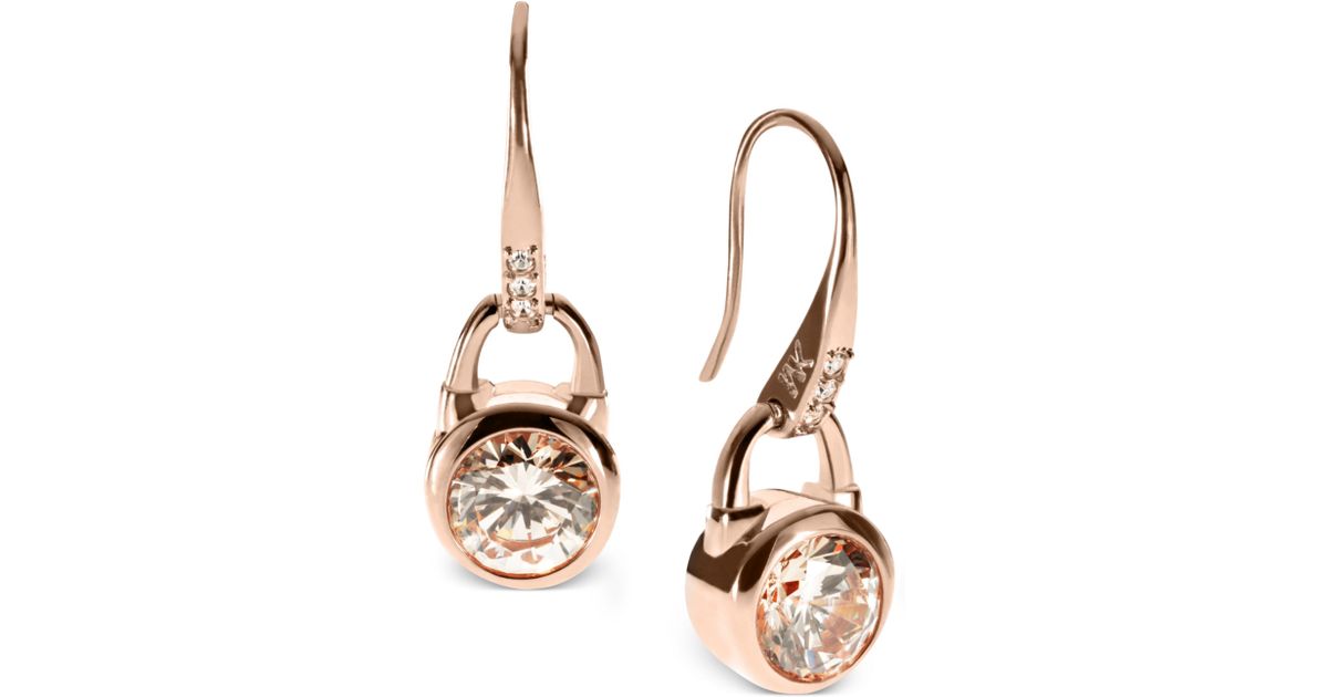 Lyst Michael Kors Rose Goldtone Silk Padlock Drop Earrings In Metallic