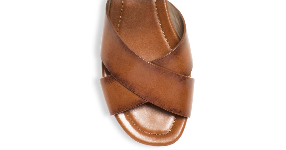 Michael kors Robbie Vachetta Leather Flat Sandals in Brown | Lyst