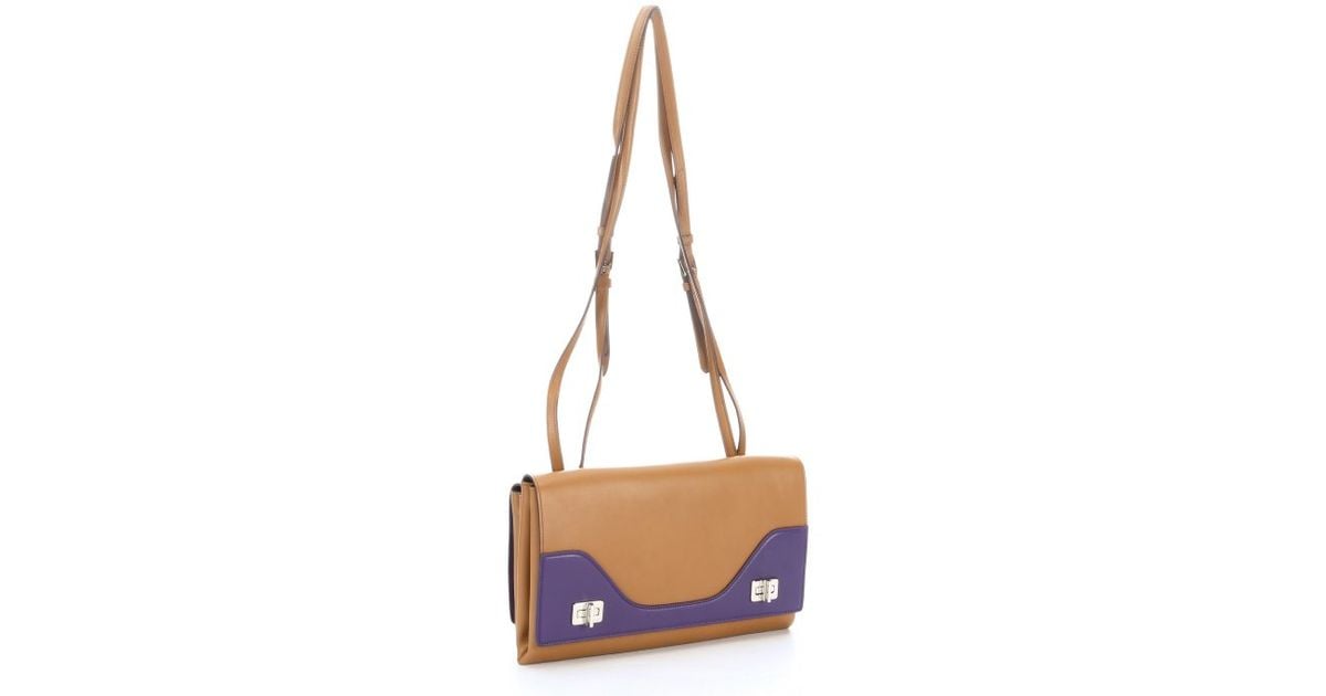 wholesale knockoff handbags suppliers - Prada Tan And Purple Leather Double Flap Shoulder Bag in Brown ...