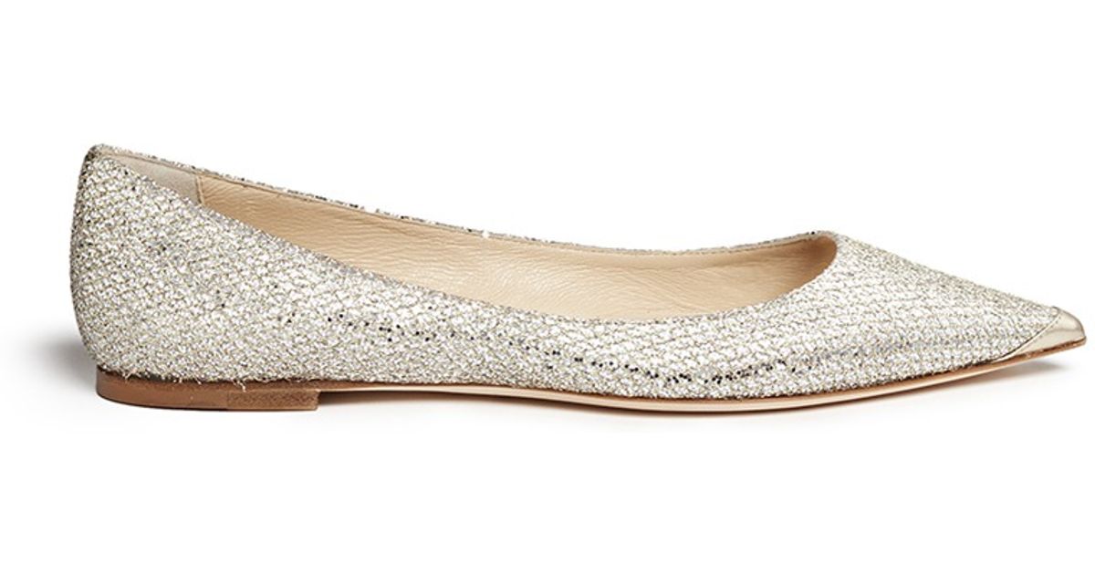 Jimmy Choo 'alina' Lamé Glitter Flats in Metallic - Lyst