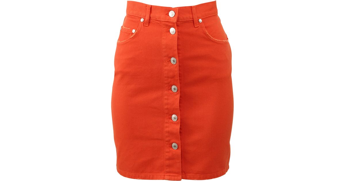 Msgm Button Front Denim Skirt in Orange | Lyst