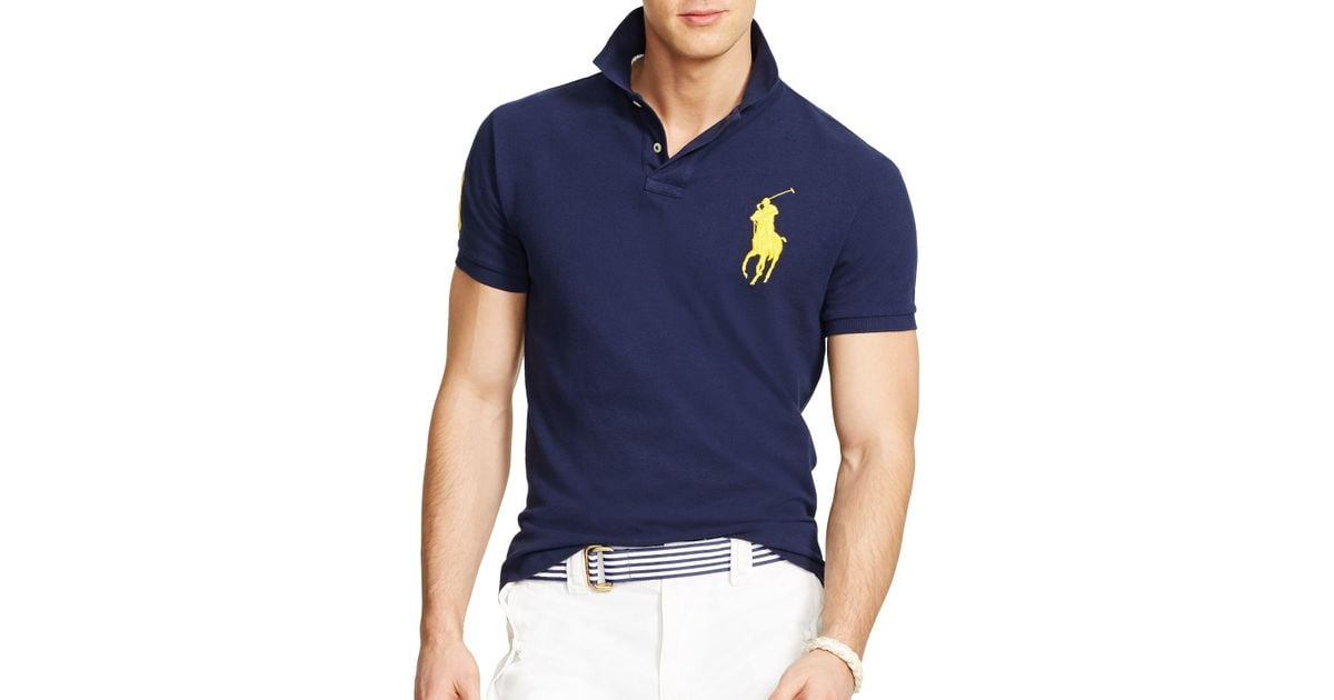 Lyst - Ralph Lauren Polo Custom Fit Big Pony Mesh Polo Shirt - Slim Fit in Blue for Men