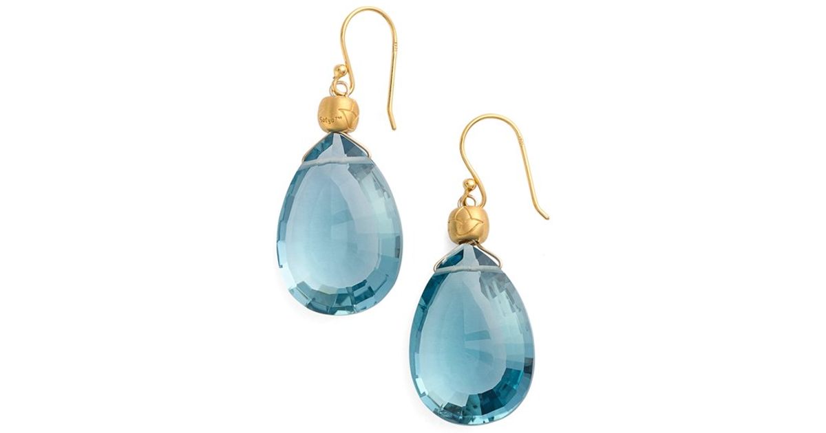 Lyst Satya Jewelry Semiprecious Stone Drop Earrings In Blue