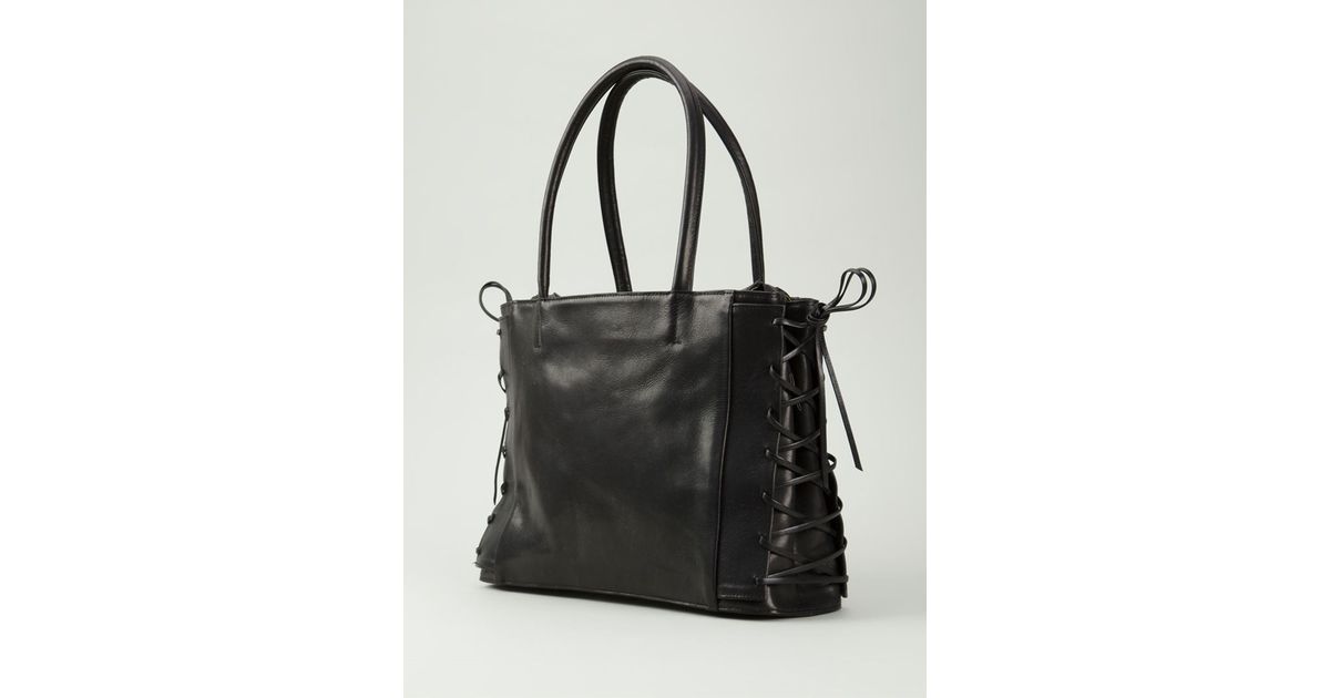 Lyst Yohji Yamamoto Lace Up Tote Bag In Black
