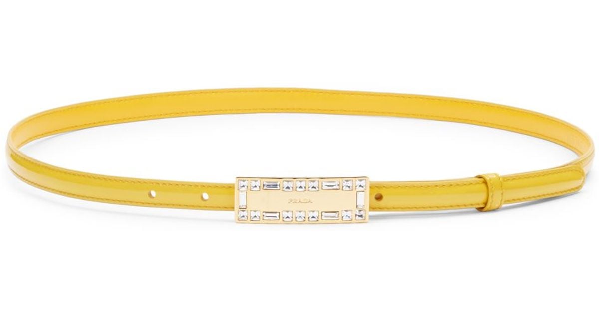 Prada Skinny Patentleather Belt in Yellow | Lyst  