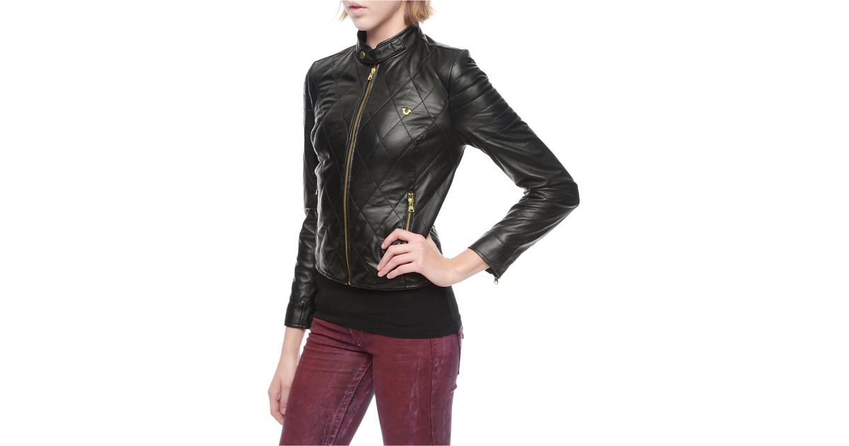 True Religion Leather Quilted Womens Jacket In Black For Men Lyst