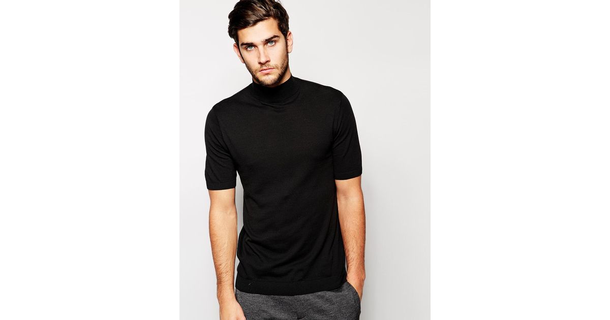 Asos Knitted T-shirt With Turtleneck in Black for Men | Lyst