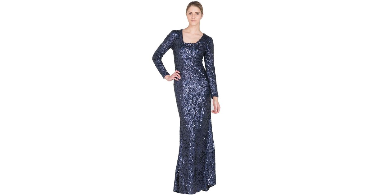 badgley mischka long sleeve sequin gown