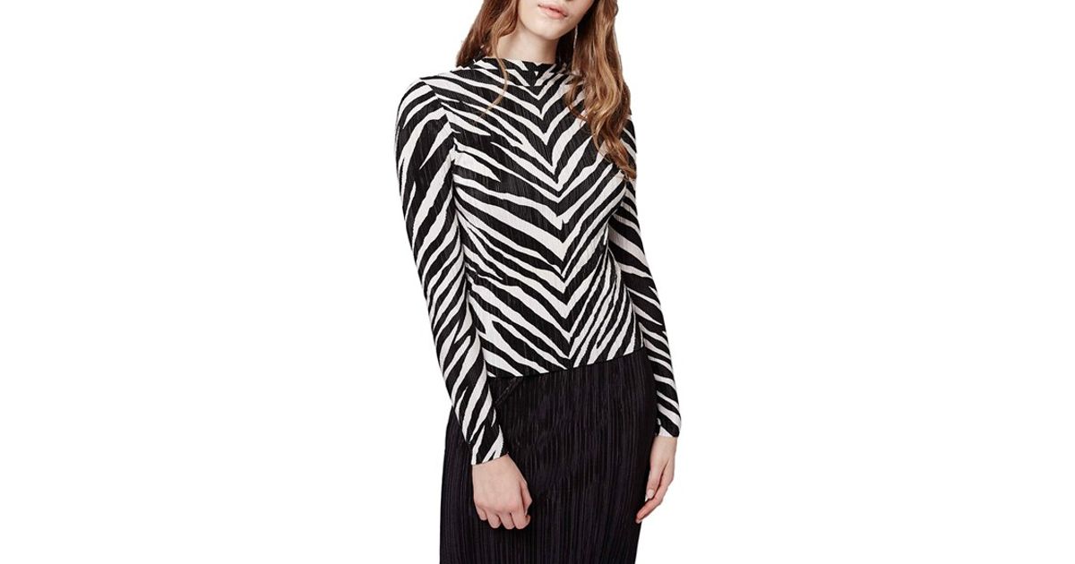 topshop zebra stripe crinkle top in gray lyst topshop zebra stripe crinkle top in gray lyst