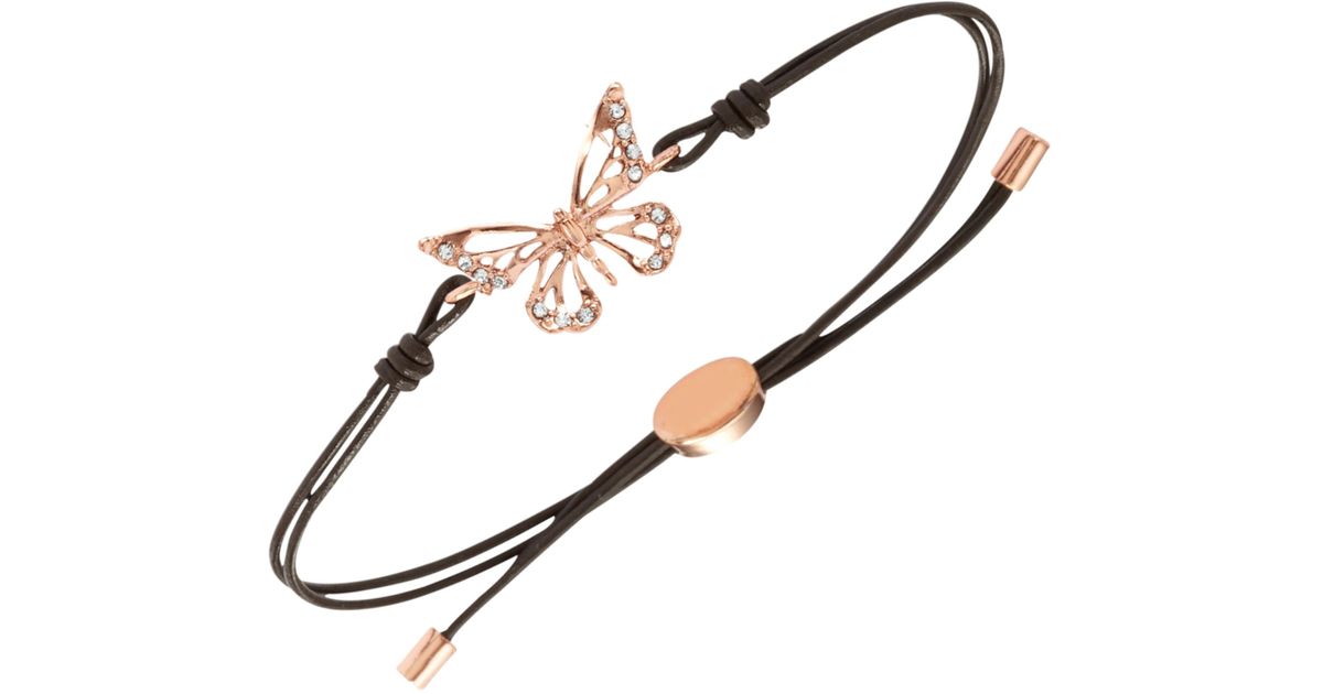 Fossil Rose Goldtone Erfly Black Leather Cord Bracelet In Pink Fossil Rose Goldtone Erfly Black Leather Cord Bracelet In Pink Lyst