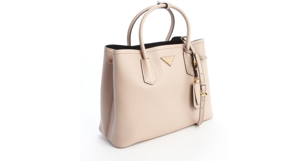 Prada Cameo Beige Saffiano Leather Logo Stamp Top Handle Tote in ...  