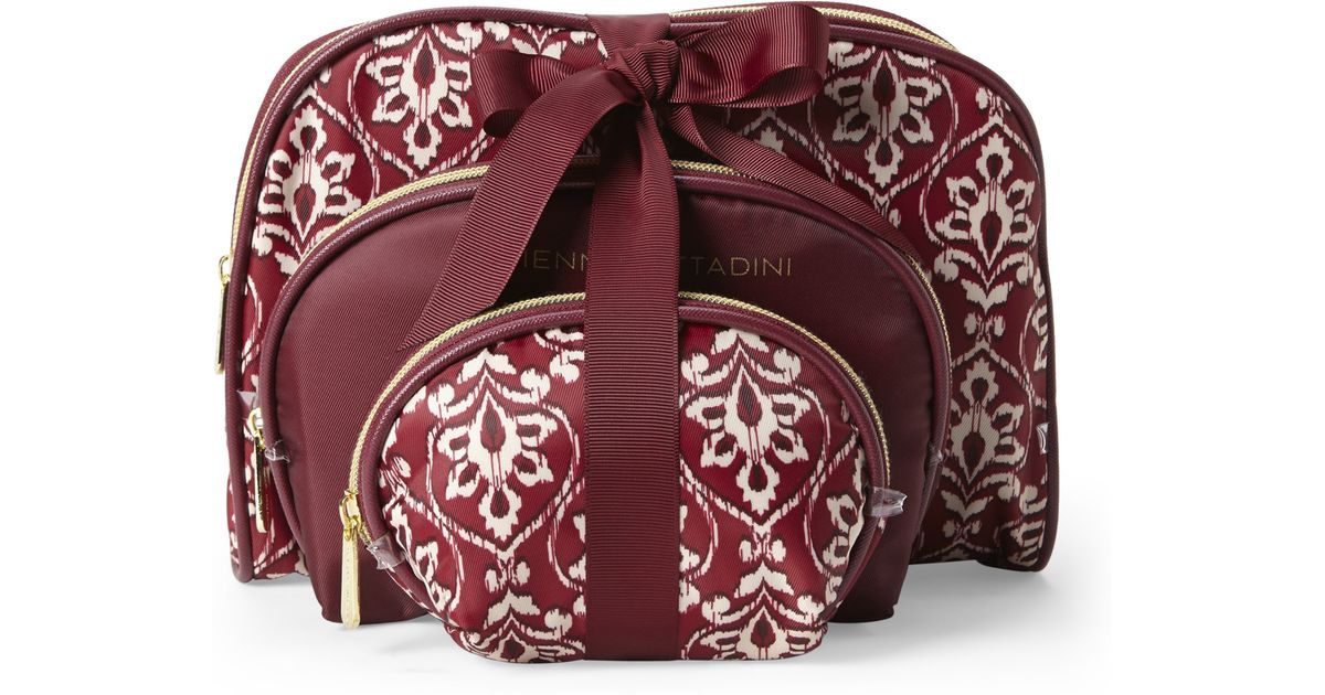 Lyst Adrienne Vittadini 3 Piece Fl Dome Cosmetic Bag Set In Brown