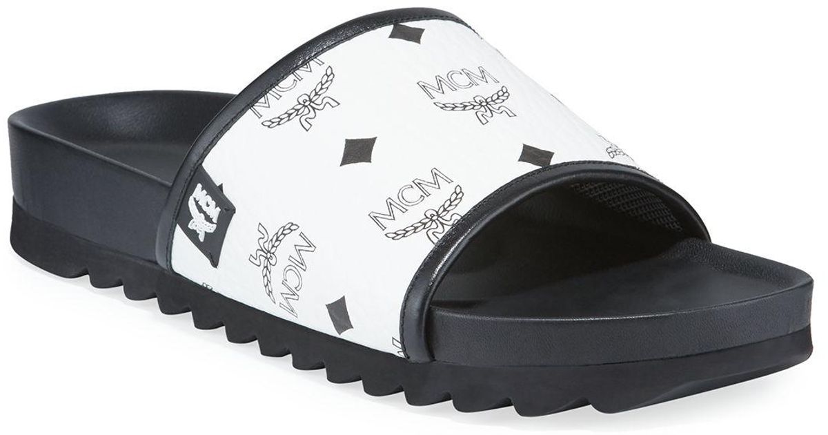 MCM Men's Visetos Slide Sandals in White for Men - Lyst