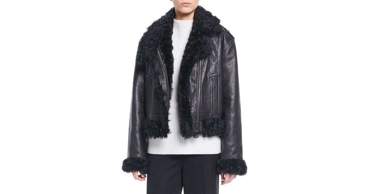 Lyst Vince Leather Moto Jacket W Shearling Lining In Black Save 60