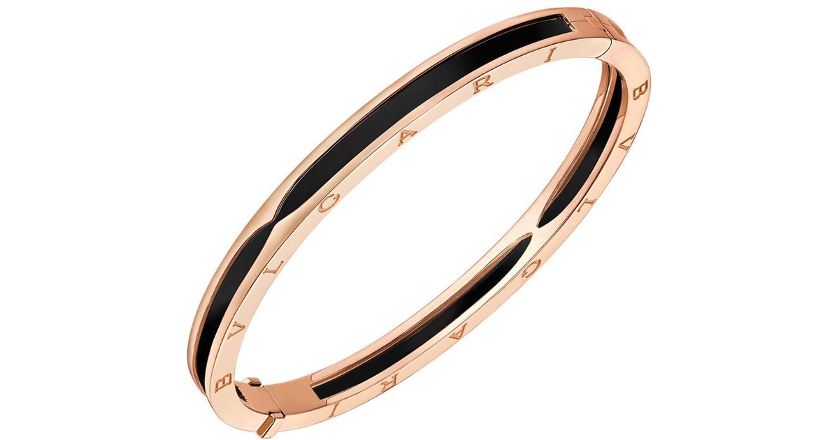 Lyst Bvlgari 18k Pink Gold Black Ceramic Bzero1 Bracelet In