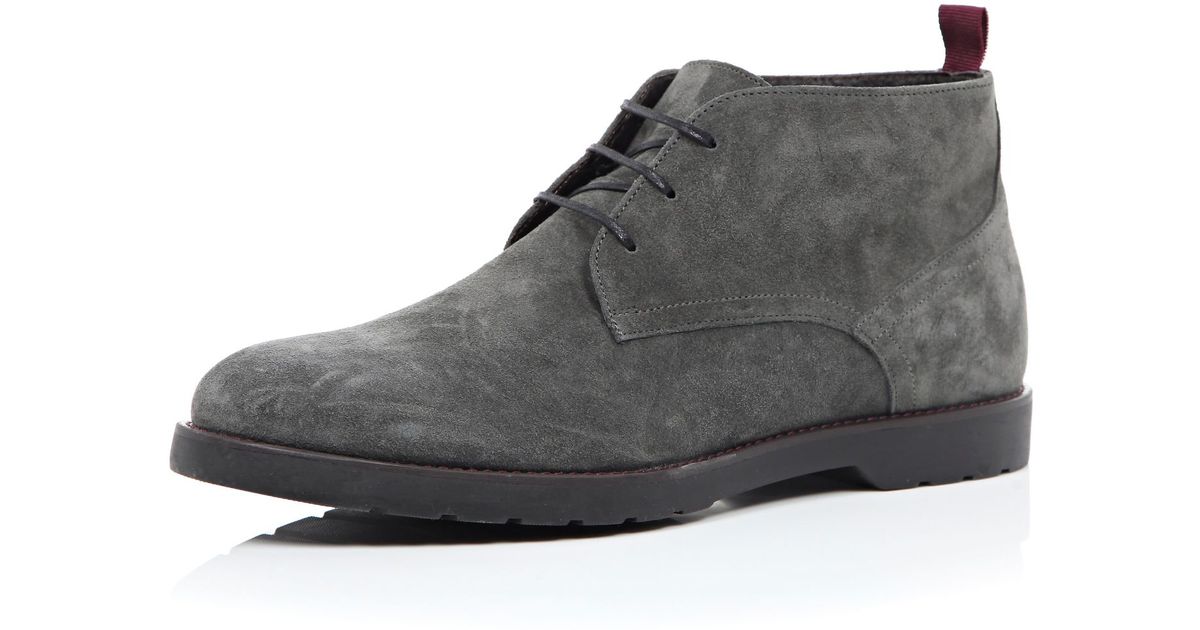 River Island Dark Grey Suede Chunky Chukka Boots in Gray for Men Lyst