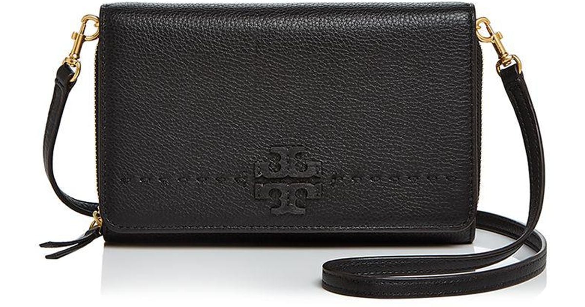 Lyst - Tory Burch Mcgraw Flat Leather Wallet Crossbody in Black