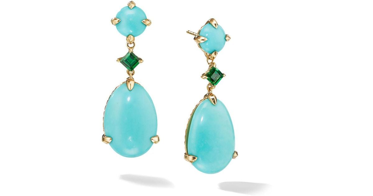 Lyst David Yurman Claine Drop Earrings In 18k Yellow Gold With Lyst David Yurman Claine Drop Earrings In 18k Yellow Gold With Mexican Turquoise Tsavorite Blue