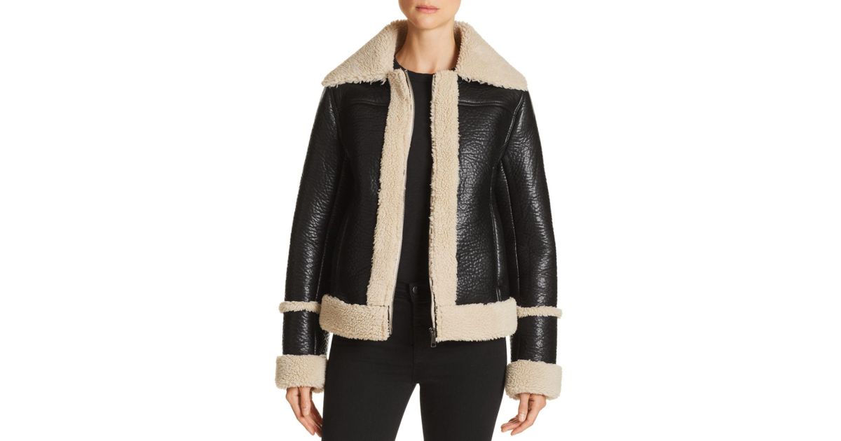 Mother Black The Boxy Faux Shearling Moto Jacket Lyst