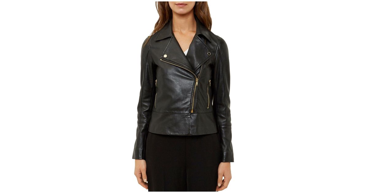 Ted Baker Minimal Leather Biker Jacket In Black Lyst