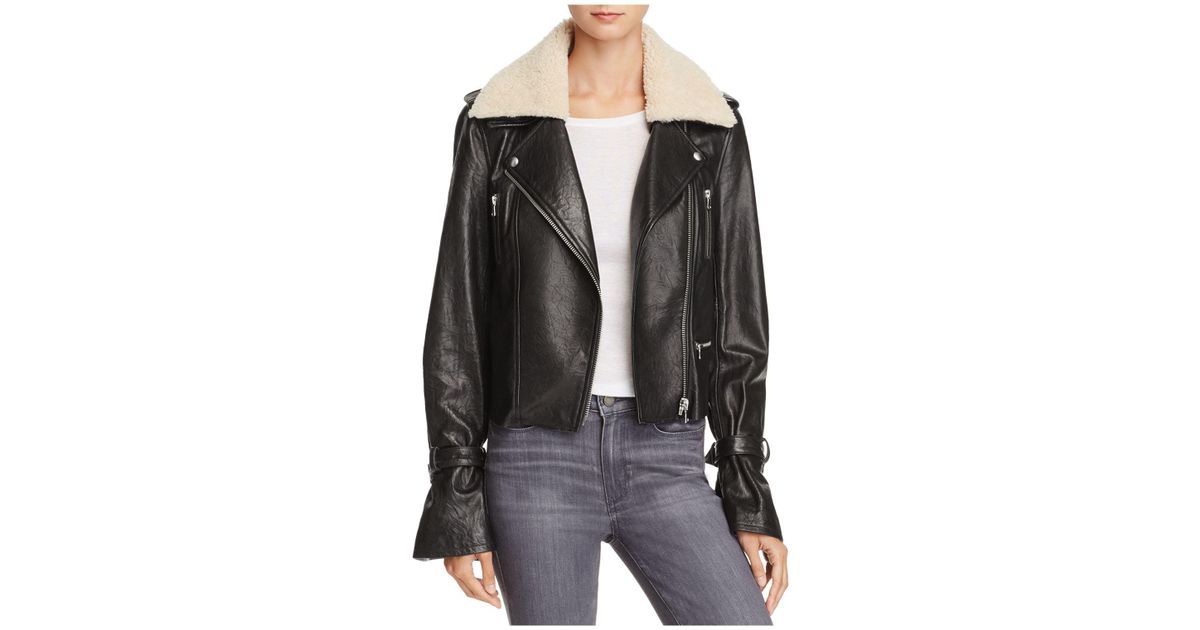 Lyst Paige Rhoda Shearlng Collar Leather Motorcycle Jacket In Black