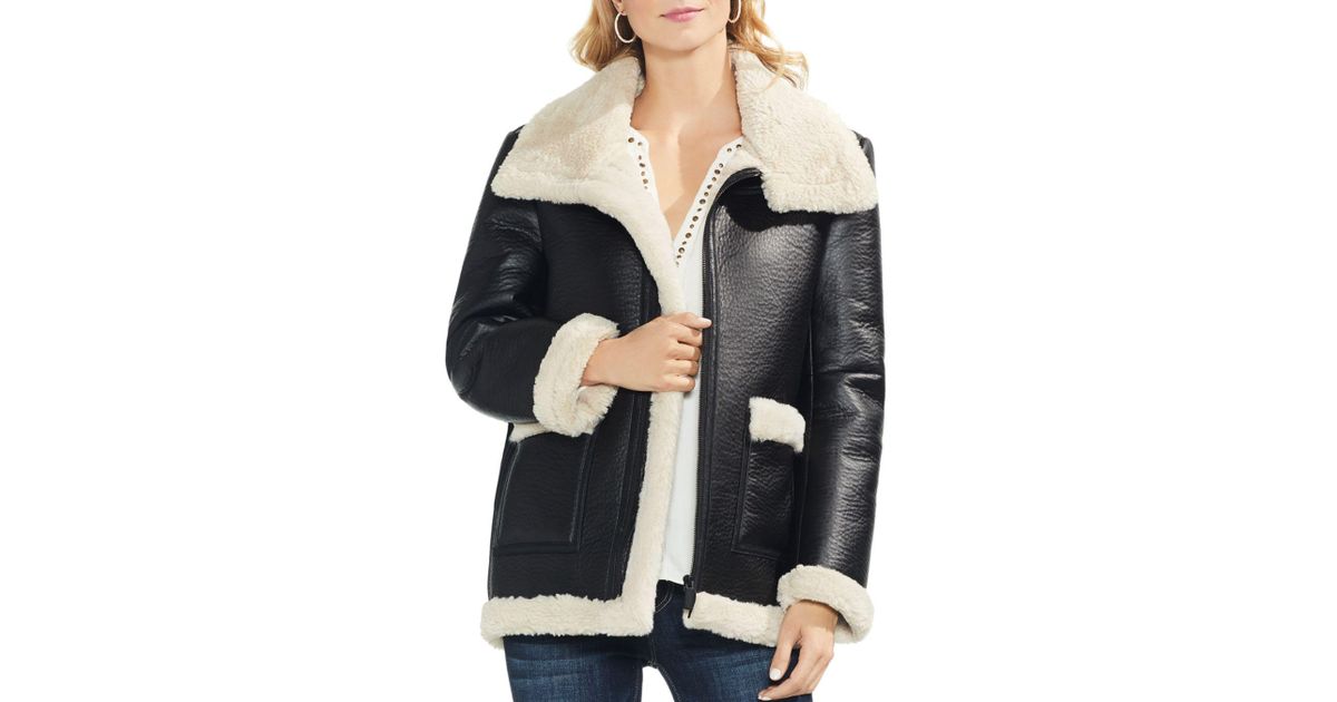 Vince Camuto Black Petite Estate Jewels Faux Leather And Shearling Jacket